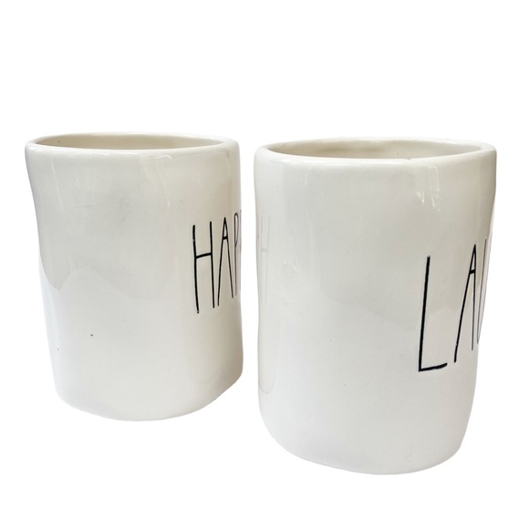 Rae Dunn HAPPY and LAUGH White Ceramic Coffee Mug Set - Picture 4 of 7